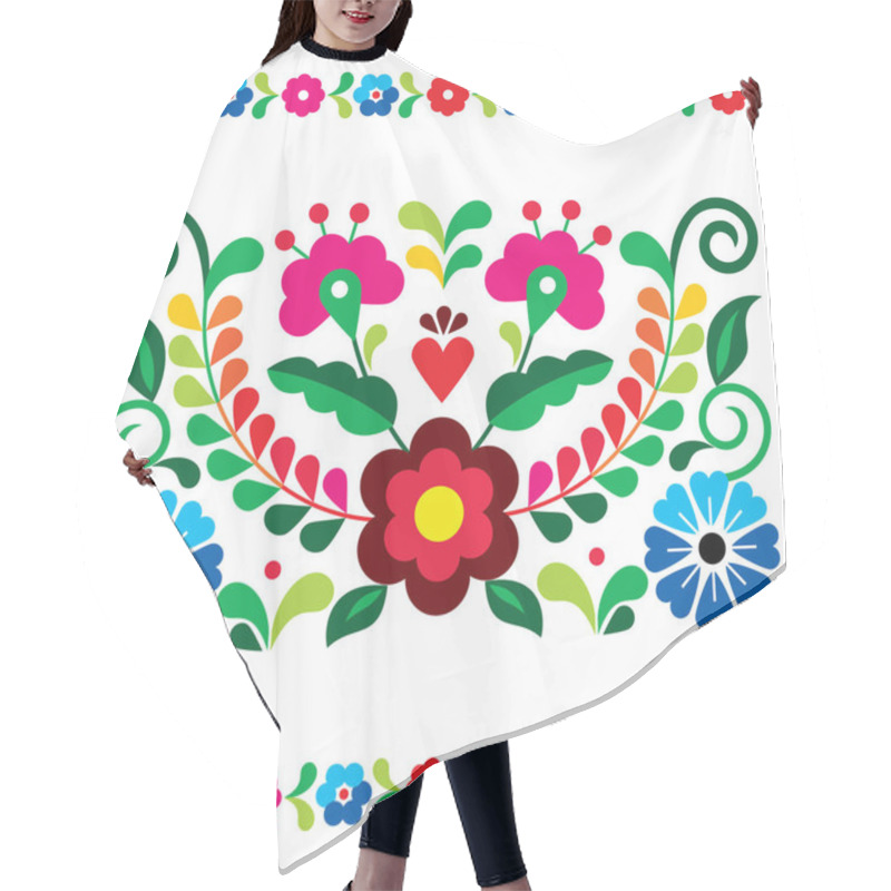 Personality  Mexican Floral Folk Art Style Vector Greeting Card On Invitation Pattern, Decoration Inspired By Traditional Embroidery From Mexico  Hair Cutting Cape