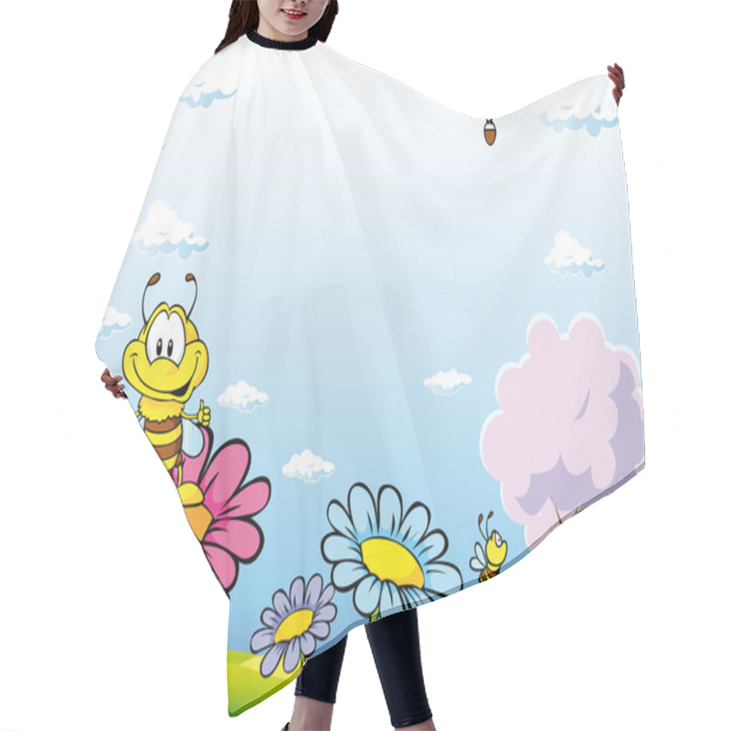 Personality  Bee Cartoon Sitting On Flower Hair Cutting Cape