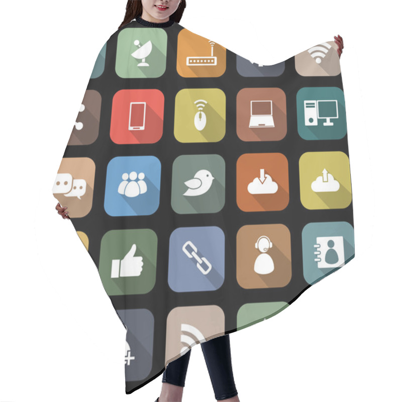 Personality  Network Flat Icons With Long Shadow Hair Cutting Cape