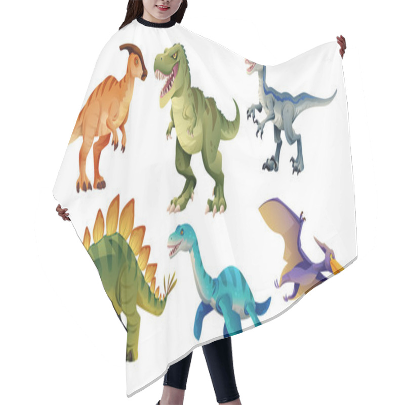 Personality  Set Of Cartoon Dinosaur Characters Vector Illustration Hair Cutting Cape