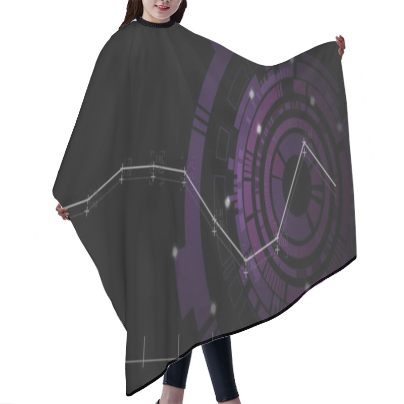 Personality  Line Graph With Data Points Over Abstract Purple And Black Circular Image. Analytics, Statistics, Visualization, Chart, Trends, Infographic Hair Cutting Cape