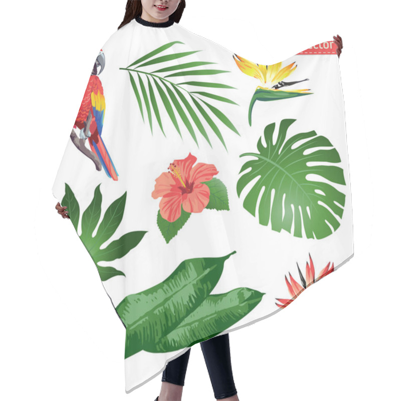 Personality  Set Of Tropical Flowers, Leaves And Birds. Toucan. Vector.  Hair Cutting Cape