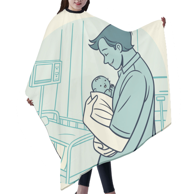 Personality  Happy Father Holds Newborn Baby In Hospital Hair Cutting Cape