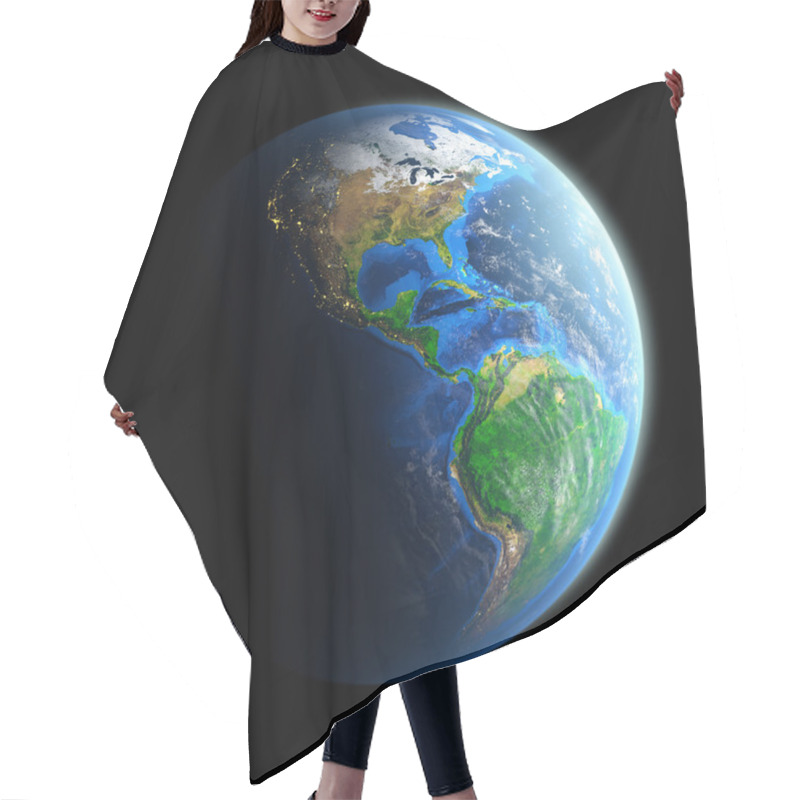 Personality  Planet Earth Isolated On Black Hair Cutting Cape