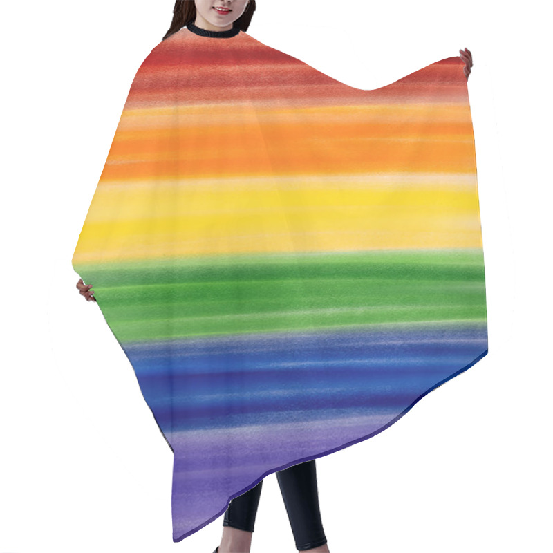 Personality  Hand Drawn Textured Background Of Horizontal Rainbow Stripes On White. Rainbow LGBT Pride Flag. International Day Against Homophobia, Pride Month Symbol. Pastel, Crayon Painting On Canvas Imitation Design Hair Cutting Cape