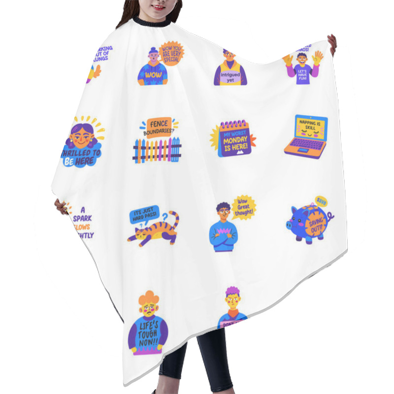 Personality  Collection Of Flat Style Sarcastic Stickers  Hair Cutting Cape