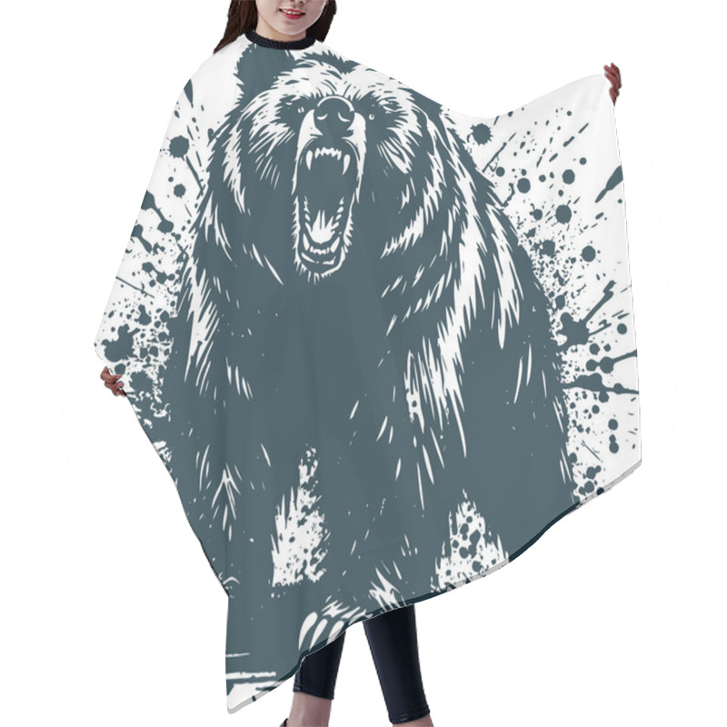 Personality  A Menacing Grunge Style Illustration Of A Roaring Bear Set Against A Splattered Background Hair Cutting Cape