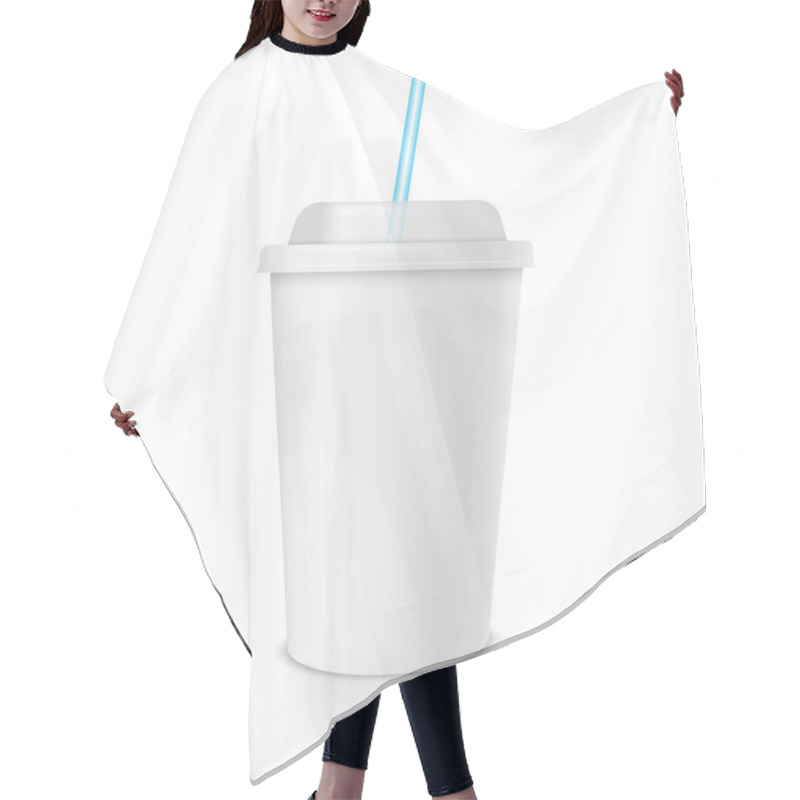 Personality  White Coffee To Go Cup. Branding Mock-up Hair Cutting Cape