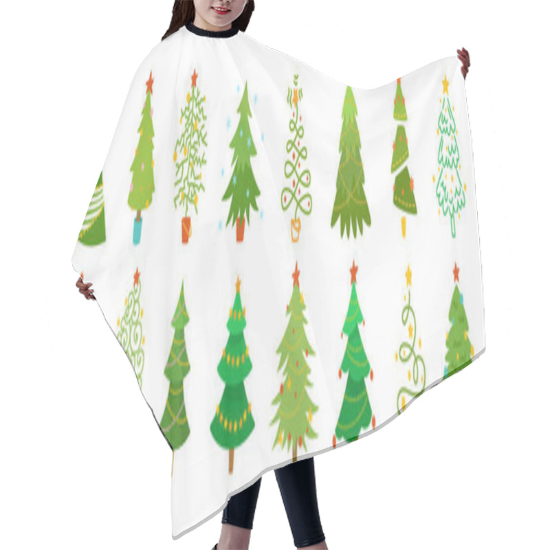 Personality  Christmas Tree Cartoon Set Xmas Flat Vector Hair Cutting Cape