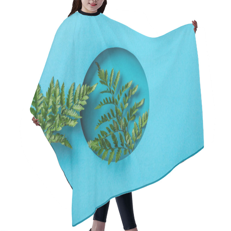 Personality  Green Fern Leaves In Round Hole On Blue Paper  Hair Cutting Cape