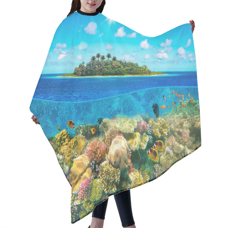 Personality  Beautiful Sunny Tropical Beach On The Island Paradise And Underwater World With Coral Fishes. Hair Cutting Cape