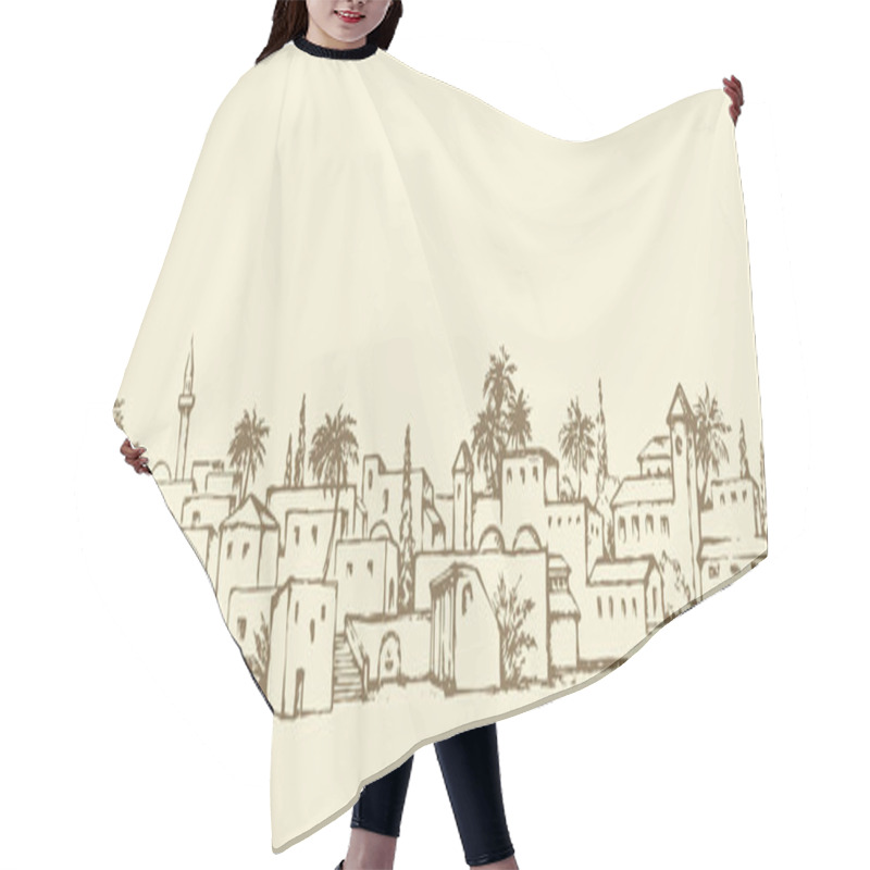 Personality  City In A Desert. Vector Drawing Hair Cutting Cape