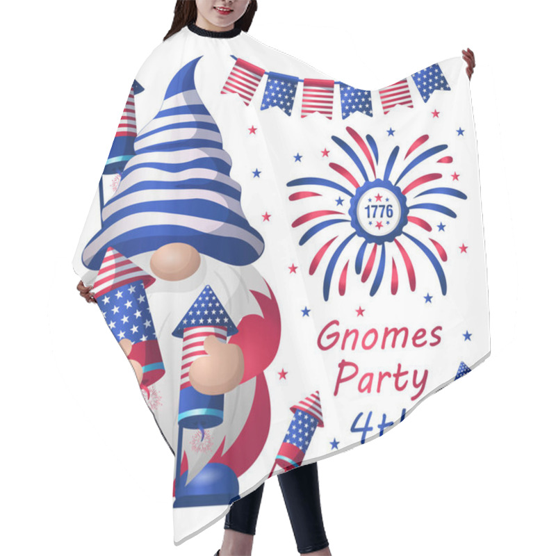 Personality  Fourth Of July Gnomes Holding Fireworks, Celebrate USA Independence Day Vector Illustration Hair Cutting Cape