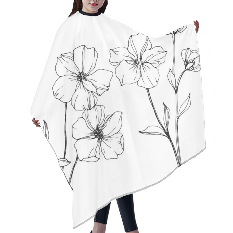 Personality  Vector Flax. Wildflowers Isolated On White. Black And White Engraved Ink Art.  Hair Cutting Cape