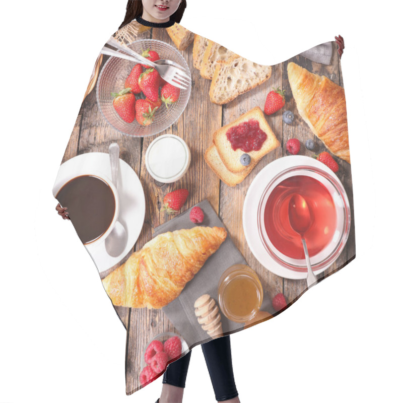 Personality  Breakfast Composition With Coffee Hair Cutting Cape