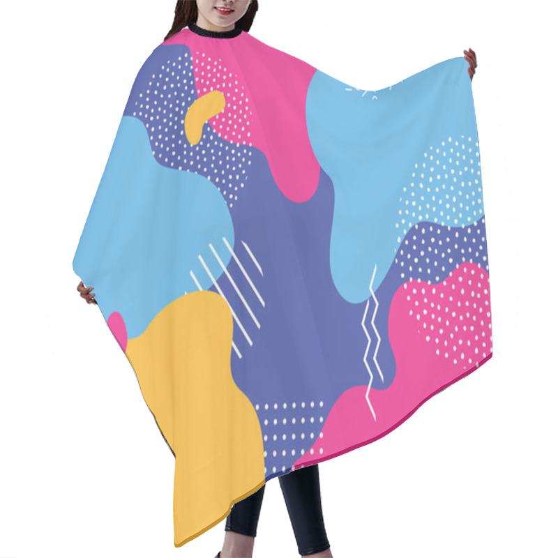 Personality  Vector Abstract Pop Art Pattern Background With Lines And Dots. Modern Liquid Splashes Of Geometric Shapes In Trendy Memphis Style Hair Cutting Cape