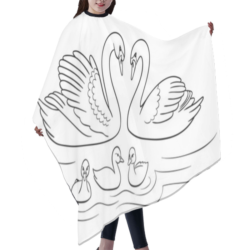 Personality  Swans Family In Outlines - Vector Illustration Hair Cutting Cape