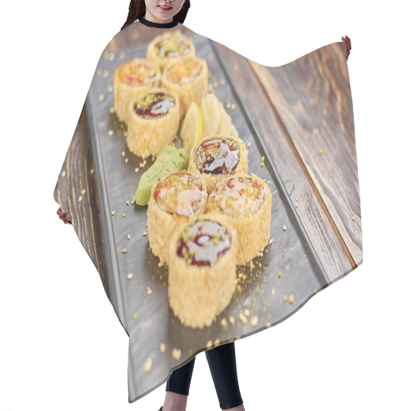 Personality  Set Of Unagi Sushi Rolls. Hair Cutting Cape