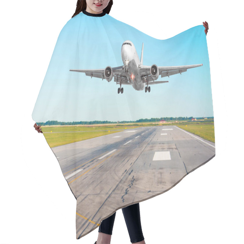 Personality  Airplane Aircraft Flying Departure After Flight, Landing On A Runway In The Good Weather Clear Sky Day Hair Cutting Cape