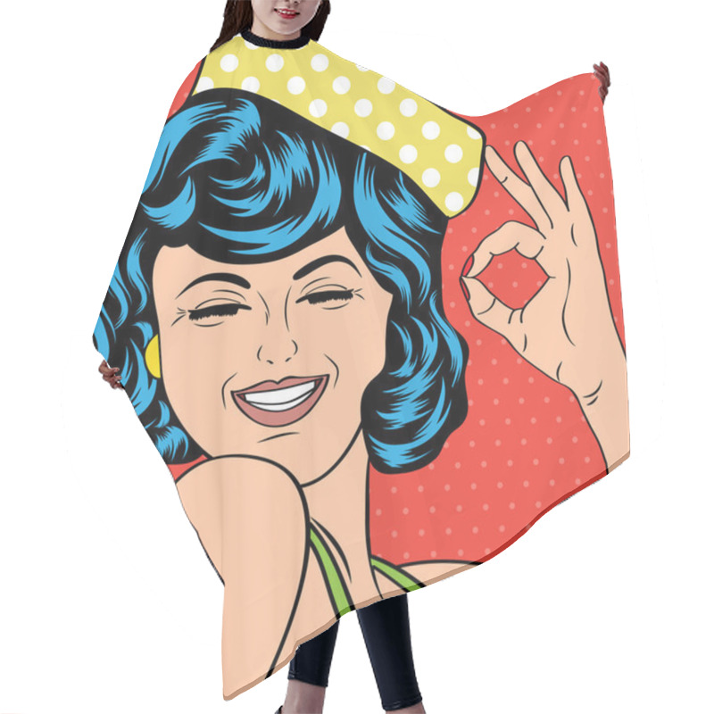 Personality  Pop Art Cute Retro Woman In Comics Style Laughing Hair Cutting Cape