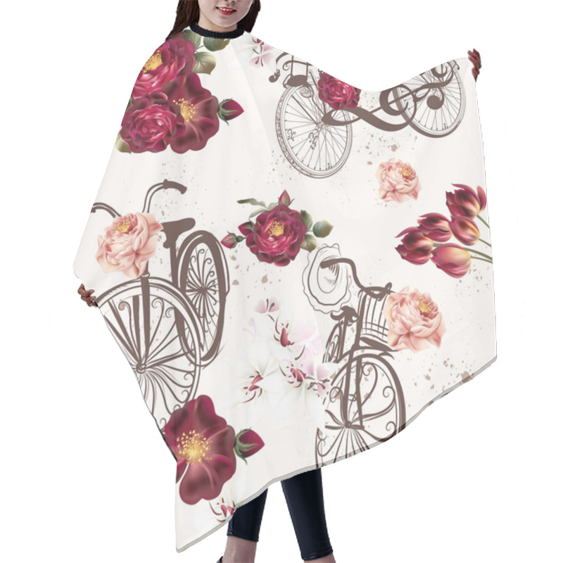 Personality  Cute Vector Invitation With Fake Bicycle And Flowers Hair Cutting Cape