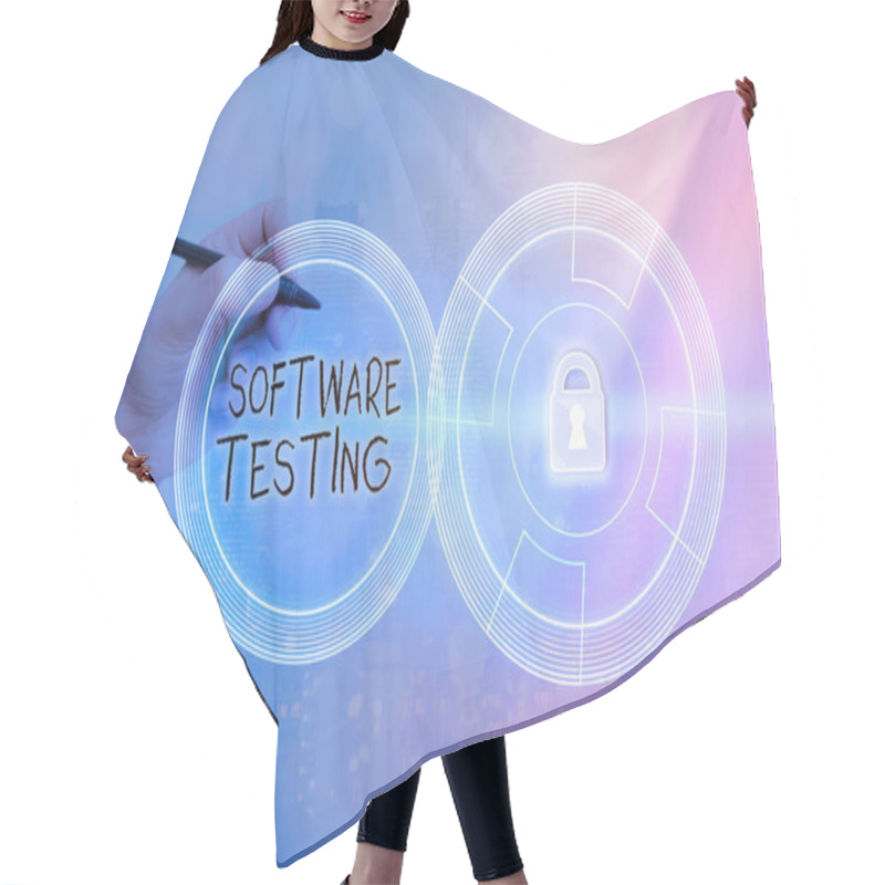 Personality  Text Sign Showing Software Testing. Conceptual Photo Activity To Check Whether The Results Match The Expected. Hair Cutting Cape