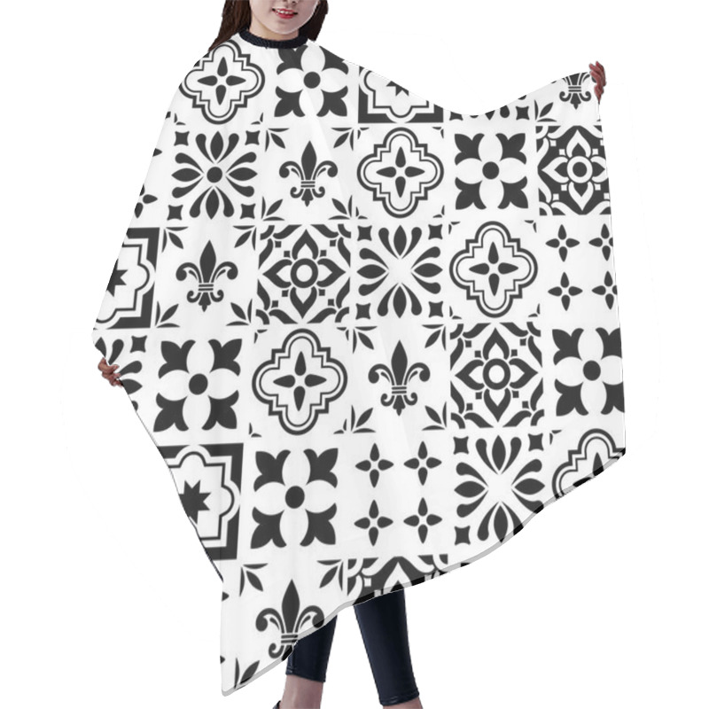 Personality  Geometric Vector Tile Design, Portuguese Or Spanish Seamless Black And White Tiles, Azulejos Pattern Hair Cutting Cape