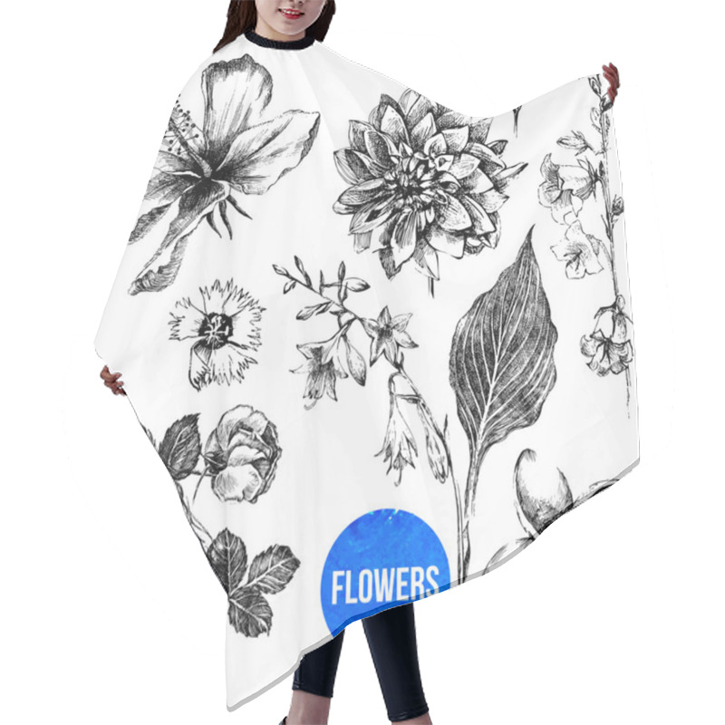 Personality  Set Of Hand Drawn Flowers Hair Cutting Cape