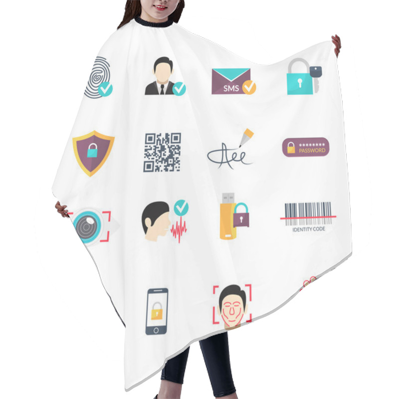 Personality  Verification Secure Methods Flat Icons Set Hair Cutting Cape