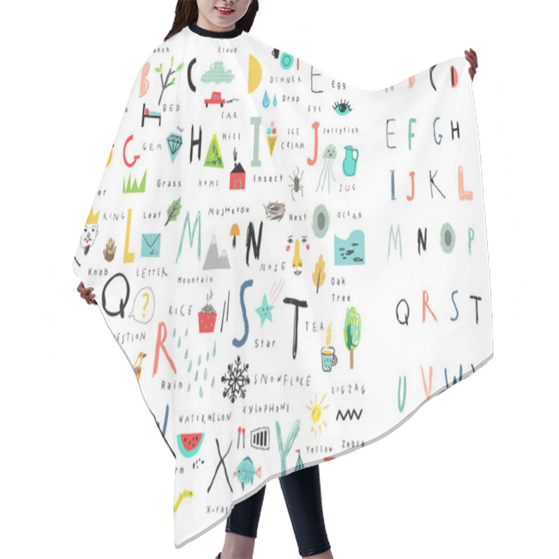 Personality  Cute Alphabet. Letters And Words. Learn To Read. Isolated. Hair Cutting Cape