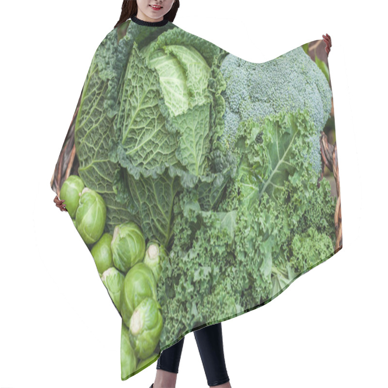 Personality  Various Green Cabbages In Basket Outdoor On Daylight Hair Cutting Cape