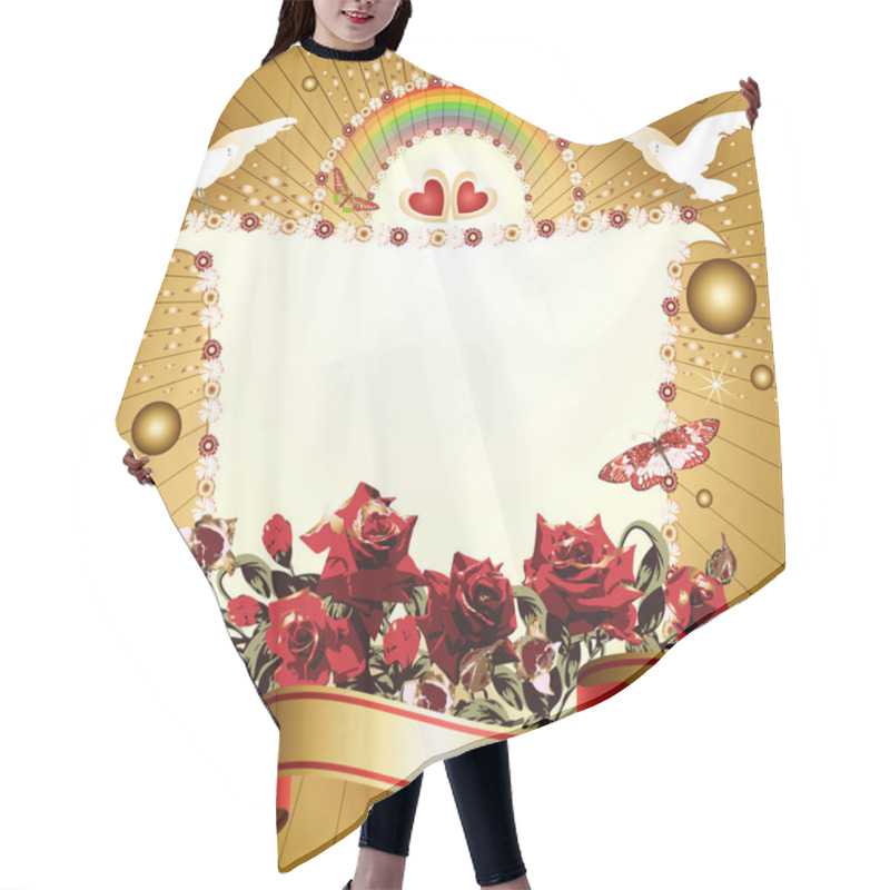 Personality  Background With Hearts And Banner With Flowers Hair Cutting Cape