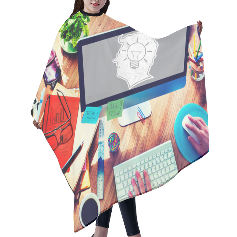 Personality  Designer Working On The Laptop Hair Cutting Cape