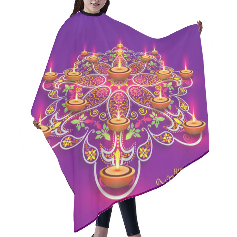 Personality  Happy Diwali Festival Card With Gold Diya Patterned And Crystals On Paper Color Background. Hair Cutting Cape