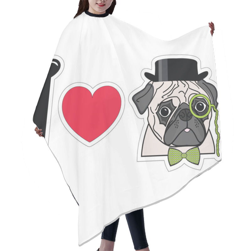 Personality  I Love Pugs With Monocle Tie Bow And Hat Hair Cutting Cape