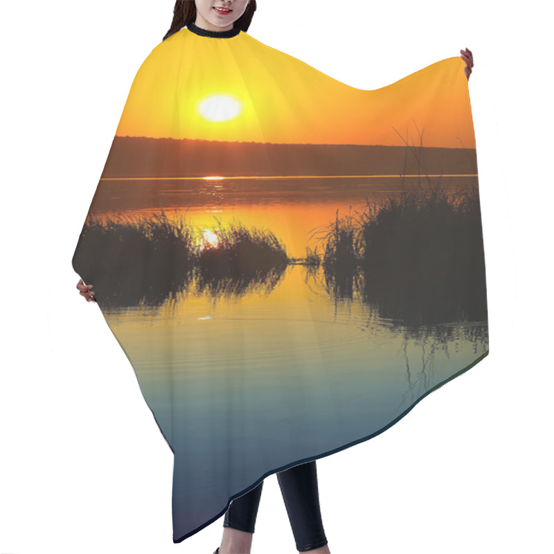 Personality  Beautiful Sunset Over Calm Lake. Dusk Time Hair Cutting Cape