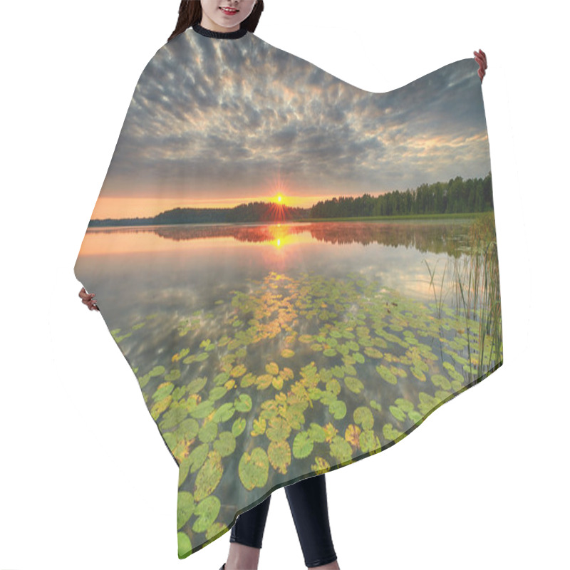 Personality  Beautiful Summer Sunrise Over Lake Hair Cutting Cape