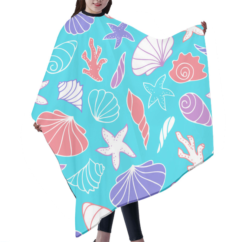 Personality  Seamless Pattern Of Seashells. Hair Cutting Cape