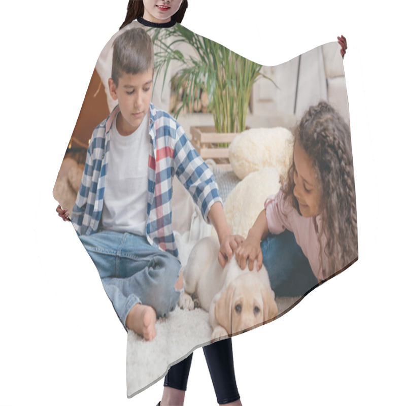 Personality  Multicultural Children With Labrador Puppy Hair Cutting Cape