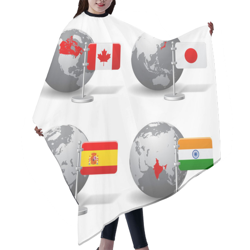 Personality  Gray Earth Globes With Designation Of Countries With Flags Hair Cutting Cape