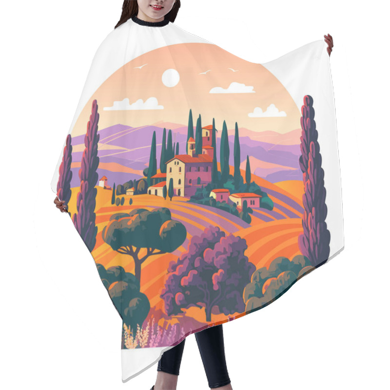 Personality  The Landscape Of Tuscany. Italy. Vector Illustration In Flat Style Hair Cutting Cape