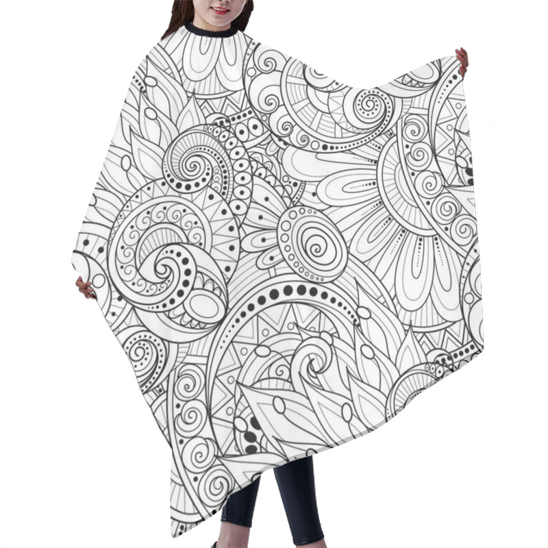 Personality  Monochrome Seamless Pattern With Floral Ethnic Motifs, Endless Texture With Damask Design Elements, Coloring Book Page  Hair Cutting Cape