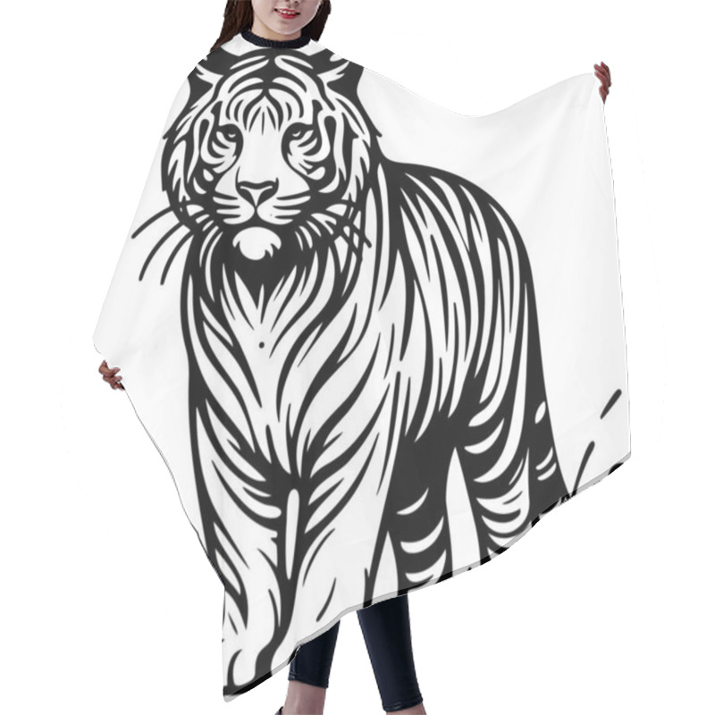 Personality  Detailed Illustration Of A Tiger In Graphic Art Style For Versatile Use Hair Cutting Cape