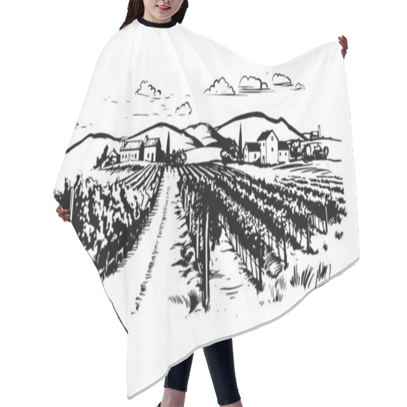 Personality  Wine Plantations Hand Drawn, Vector. Hair Cutting Cape