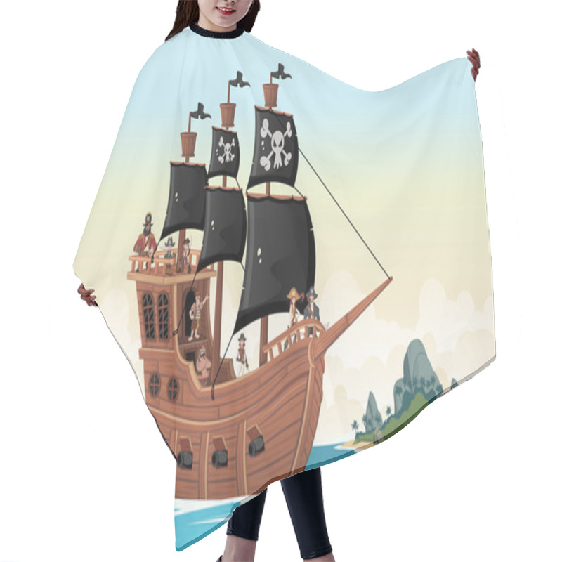 Personality  Group Of Cartoon Pirates On A Ship Hair Cutting Cape