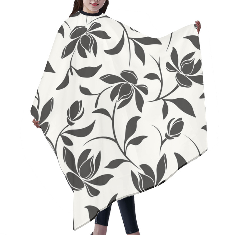 Personality  Seamless Black And White Floral Pattern. Vector Illustration. Hair Cutting Cape