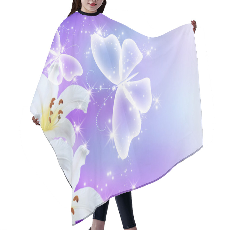 Personality  Lilies Blossom And Butterflies Hair Cutting Cape