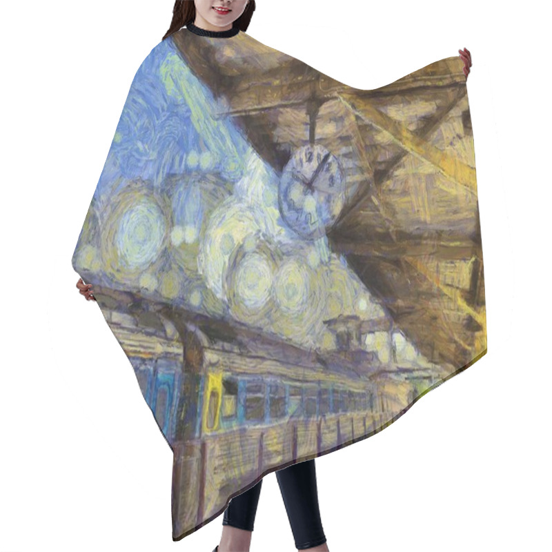 Personality  A Big Train Station Clock Illustrations Creates An Impressionist Style Of Painting. Hair Cutting Cape