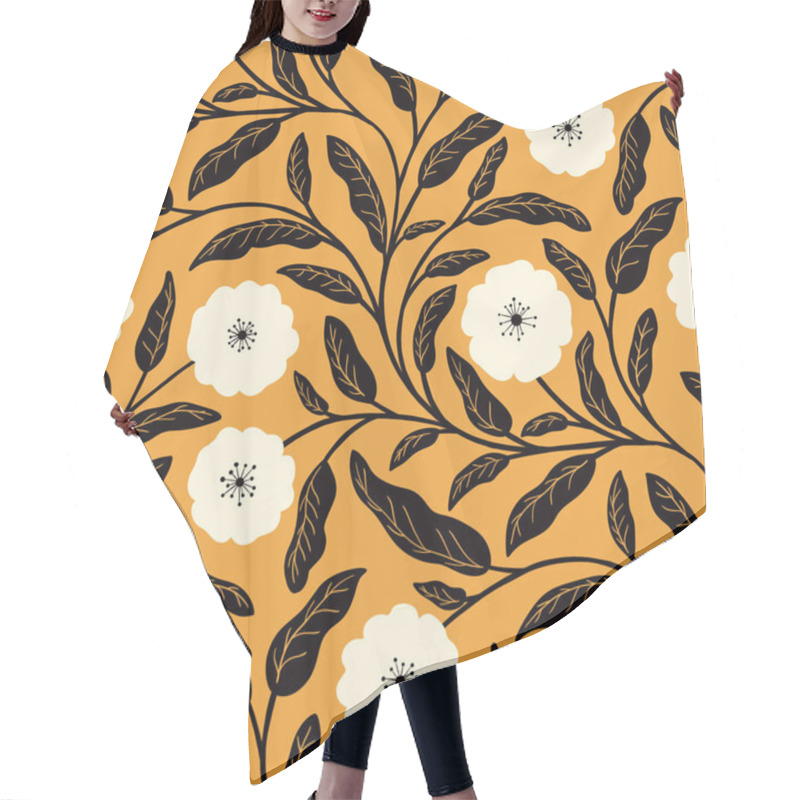 Personality  Bold Botanical Blooms On Golden Orange Pattern Hair Cutting Cape