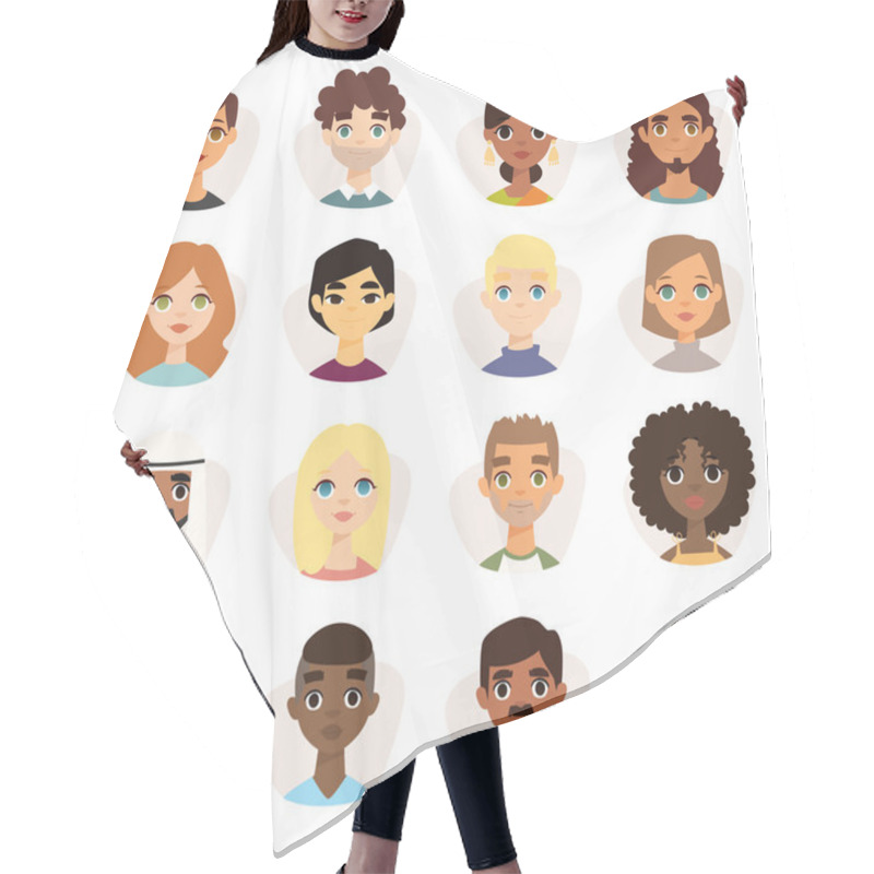 Personality  Set Of Diverse Round Avatars With Facial Features Different Nationalities, Clothes And Hairstyles. Hair Cutting Cape